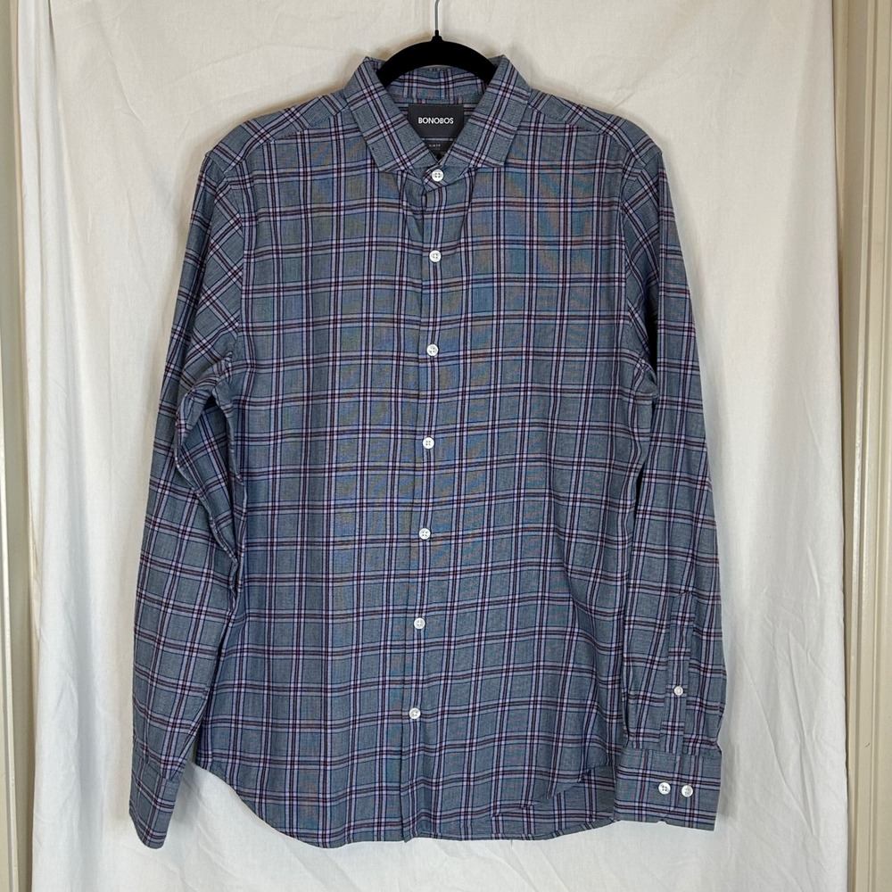 Bonobos Mens Plaid Slim‎ Fit Button Down Long Sleeve Shirt Casual